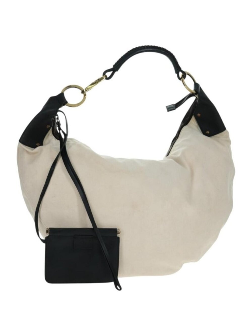 Authentic GUCCI Shoulder Bag Canvas Ivory Gold 95332